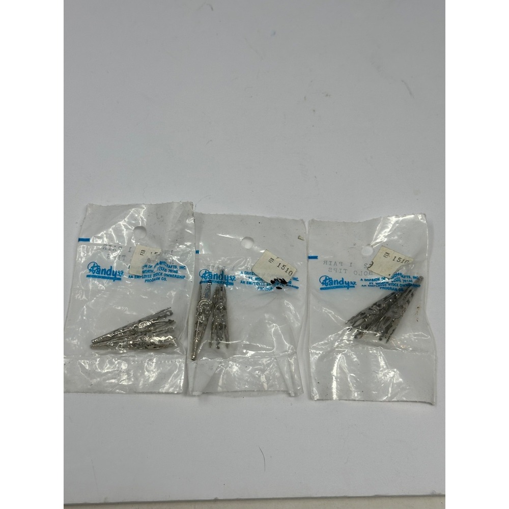 NEW!! 6 Tandy Leather Factory Bolo Tips Bright Silver Tone 3 - 2pk D9